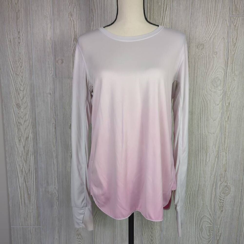 Mono B Women’s Medium White Pink Long Sleeve Top Shirt Athletic Athlesiure